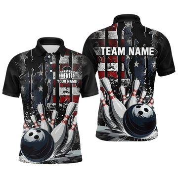 Maxcorners Custom Cracked US Flag Bowling Men Bowling Shirt Polo & Quarter-Zip Bowling Team Jerseys