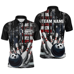Maxcorners Custom Cracked US Flag Bowling Men Bowling Shirt Polo & Quarter-Zip Bowling Team Jerseys TU1906