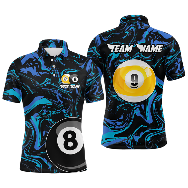 Maxcorners Teal-Turquoise 8 Ball & 9 Ball Custom Billiard Shirts For Men Billiard Team Jerseys  LM2206