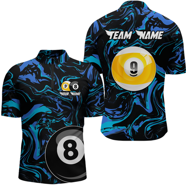 Maxcorners Teal-Turquoise 8 Ball & 9 Ball Custom Billiard Shirts For Men Billiard Team Jerseys  LM2206