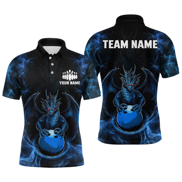 Maxcorners Blue Dragon Custom Name Bowling Shirts For Men, Bowling Team Jersey Polo & Quarter-Zip Shirt