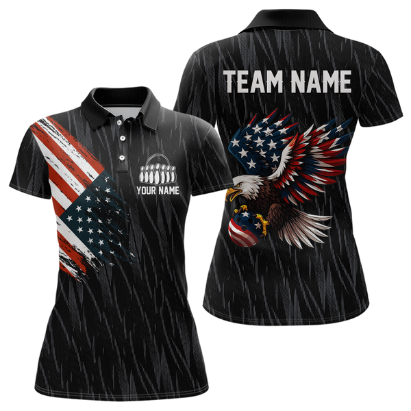 Maxcorners Custom American Flag Eagle Bowling Men Polo & 1/4 Zip Shirts Bowling Team Jerseys LM3006