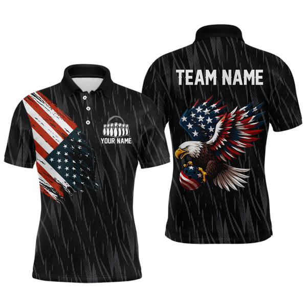 Maxcorners Custom American Flag Eagle Bowling Men Polo & 1/4 Zip Shirts Bowling Team Jerseys LM3006