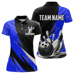 Maxcorners Custom Blue Bowling Custom Men Bowling Shirt Polo & Quarter-Zip Bowling Team Jerseys LM0706