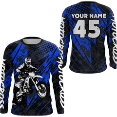 Maxcorners Blue Motocross Racing Jersey UPF30+ MX Racing Dirt Bike Jersey Kid Men Women LM2809