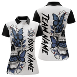 Maxcorners Blue Butterfly Skull Bowling Men Bowling Shirt Polo & Quarter-Zip Bowling Team Jerseys LM1506