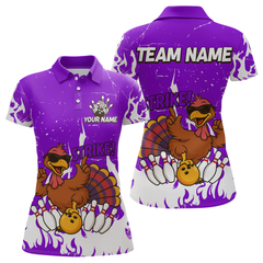Maxcorners Custom Purple Funny Turkey Bowling Jersey for Men Thanksgiving Bowling Team Shirts LM2408