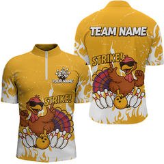 Maxcorners Custom Yellow Funny Turkey Bowling Jersey for Men Thanksgiving Bowling Team Shirts LM2408