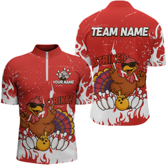 Maxcorners Custom Red Funny Turkey Bowling Jersey for Men Thanksgiving Bowling Team Shirts LM2408