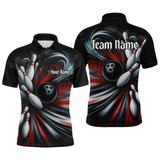 Maxcorners Custom Black Red Bowling Jersey for Men Custom Team Bowling Shirts Polo & 1/4 Zip MT2808