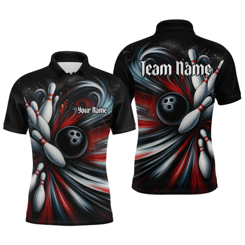 Maxcorners Custom Black Red Bowling Jersey for Men Custom Team Bowling Shirts Polo & 1/4 Zip MT2808