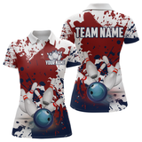 Maxcorners Red White Bowling Shirt For Men & Women 3D Personalized Bowling Jersey Shirts Polo & Quarter-Zip Bowling League