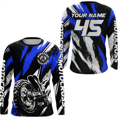 Maxcorners Personalized Blue Motocross Racing Jersey Men Women Kid Upf30+ Dirt Bike Jersey Shirt Racing Jersey LM2809