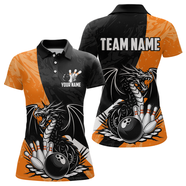 Maxcorners Custom Orange Dragon Bowling Men Shirts Bowling Uniform Polo & 1/4 Zip Bowling Team Jerseys LM0803