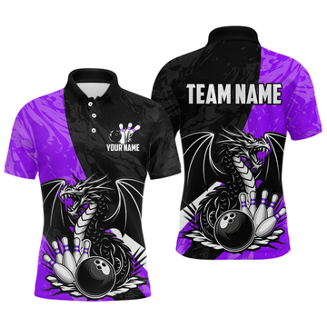 Maxcorners Custom Purple Dragon Bowling Men Shirts Bowling Uniform Polo & 1/4 Zip Bowling Team Jerseys