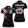 Maxcorners Skull Us Flag Bowling Shirt For Men Personalized Patriotic Bowling Team Jersey Shirts Polo & Quarter-Zip