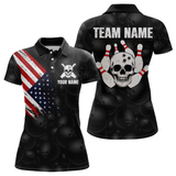 Maxcorners Skull Us Flag Bowling Shirt For Men Personalized Patriotic Bowling Team Jersey Shirts Polo & Quarter-Zip
