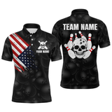 Maxcorners Skull Us Flag Bowling Shirt For Men Personalized Patriotic Bowling Team Jersey Shirts Polo & Quarter-Zip