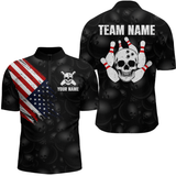 Maxcorners Skull Us Flag Bowling Shirt For Men Personalized Patriotic Bowling Team Jersey Shirts Polo & Quarter-Zip