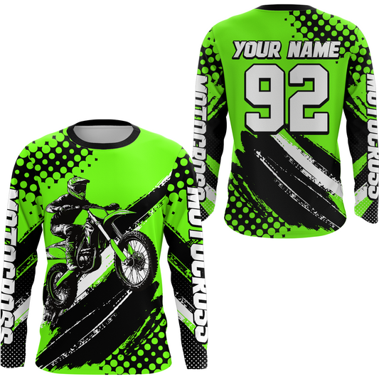 Maxcorners Personalized Green Racing Jersey Motocross for Men Women Kid Upf30+ Youth Off-Road Racing Jersey LM2809