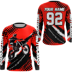 Maxcorners Personalized Red Racing Jersey Motocross for Men Women Kid Upf30+ Youth Off-Road Racing Jersey LM2809