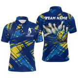Maxcorners Custom Blue Yellow Bowling Jersey for Men Bowling Uniform Polo & 1/4 Zip Bowling Team Shirts MT2009