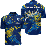 Maxcorners Custom Blue Yellow Bowling Jersey for Men Bowling Uniform Polo & 1/4 Zip Bowling Team Shirts MT2009