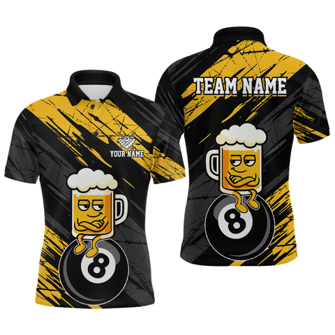 Maxcorners Custom Yellow Funny Beer 8 Ball Billiard Shirts for Men Billiard Team Shirts Polo & 1/4 Zip TU2908
