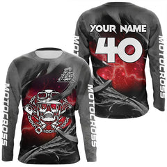 Maxcorners Adult&Kid Red Skull Custom Dirt Bike Jersey Motocross Jersey Upf30+ Motocross Shirt| LM2809