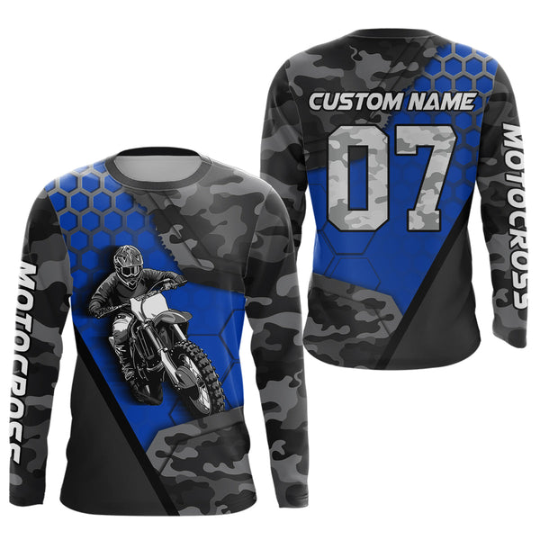 Maxcorners Blue Motocross Jersey Upf30+ Custom Dirt Bike Jersey Mens Women Off-Road Jersey Adult&Kid MT2809