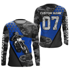 Maxcorners Blue Motocross Jersey Upf30+ Custom Dirt Bike Jersey Mens Women Off-Road Jersey Adult&Kid MT2809
