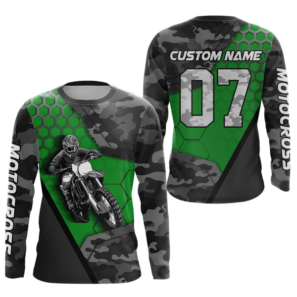 Maxcorners Green Motocross Jersey Upf30+ Custom Dirt Bike Jersey Mens Women Off-Road Jersey Adult&Kid MT2809