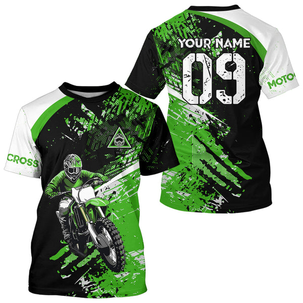 Maxcorners Adult&Kid Custom Motocross Jersey Green UPF30+ MX Racing Biker Off-road Dirt Bike Racewear| MT2809