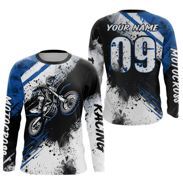 Maxcorners Adult  blue custom dirt bike jersey Motocross jersey upf30+ mens women Motocross Shirt| MT2709