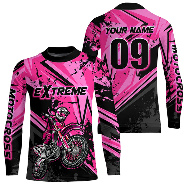 Maxcorners Custom Dirt Bike Jersey Pink Motocross Jersey Upf30+ Mens Women Extreme Racing Shirt| MT2809