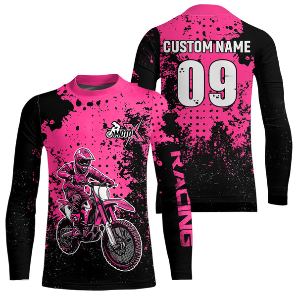 Maxcorners Custom Pink Motocross Jersey for Men Women Upf30+ Dirt Bike Shirt Motorcycle Jersey| MT2709