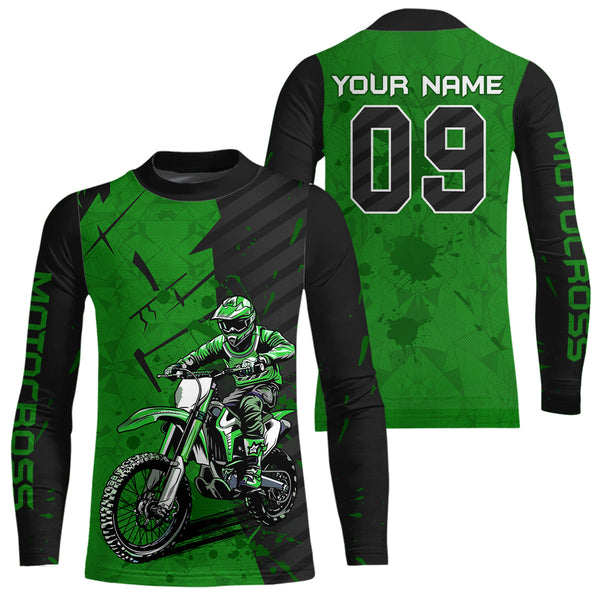 Maxcorners Custom Dirt Bike Jersey Green Motocross Jersey Upf30+ Mens Women Motocross Shirt| MT2809