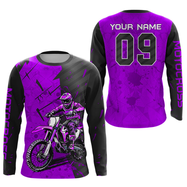 Maxcorners Custom Dirt Bike Jersey Purple Motocross Jersey Upf30+ Mens Women Motocross Shirt| MT2809