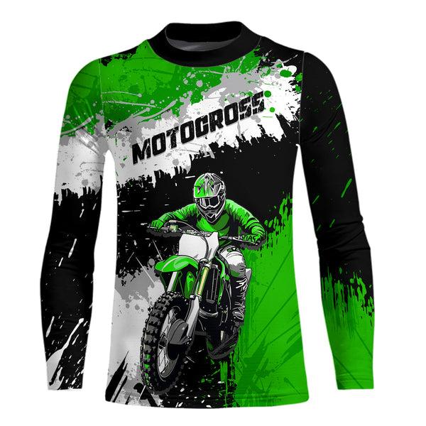 Maxcorners Adult&Kid Green Custom Motocross Jersey UPF30+ MX Racing Dirt Bike Racewear| MT2809