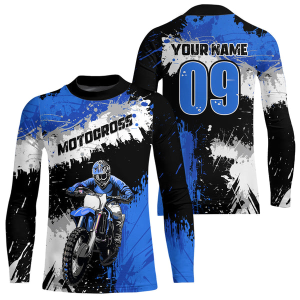 Maxcorners Adult&Kid Blue Custom Motocross Jersey UPF30+ MX Racing Dirt Bike Racewear| MT2809