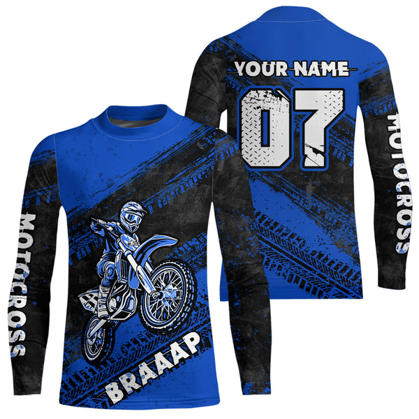 Maxcorners Custom Motocross Jersey Blue Mens Women Upf30+ Dirt Bike Jersey Racing Shirt| MT2709