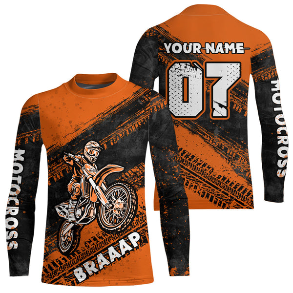 Maxcorners Custom Motocross Jersey Orange Mens Women Upf30+ Dirt Bike Jersey Racing Shirt| MT2709