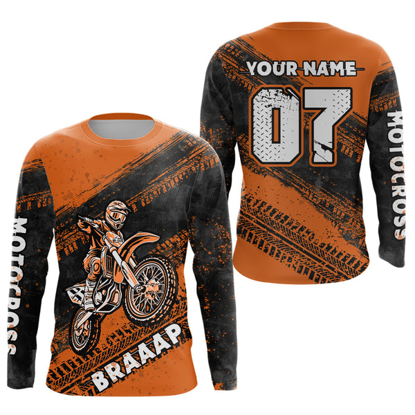 Maxcorners Custom Motocross Jersey Orange Mens Women Upf30+ Dirt Bike Jersey Racing Shirt| MT2709