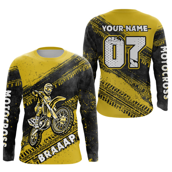 Maxcorners Custom Motocross Jersey Yellow Mens Women Upf30+ Dirt Bike Jersey Racing Shirt| MT2709