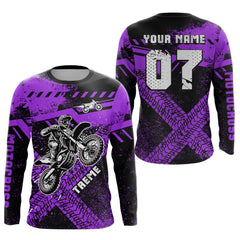 Maxcorners Adult&Kid Custom Purple Motocross Jersey for Men Women Upf30+ Extreme Dirt Bike Shirt|  LM2809