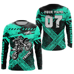 Maxcorners Adult&Kid Custom Turquoise Motocross Jersey for Men Women Upf30+ Extreme Dirt Bike Shirt| LM2809