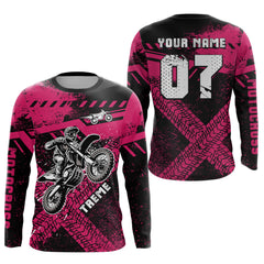 Maxcorners Adult&Kid Custom Pink Motocross Jersey for Men Women Upf30+ Extreme Dirt Bike Shirt| LM2809