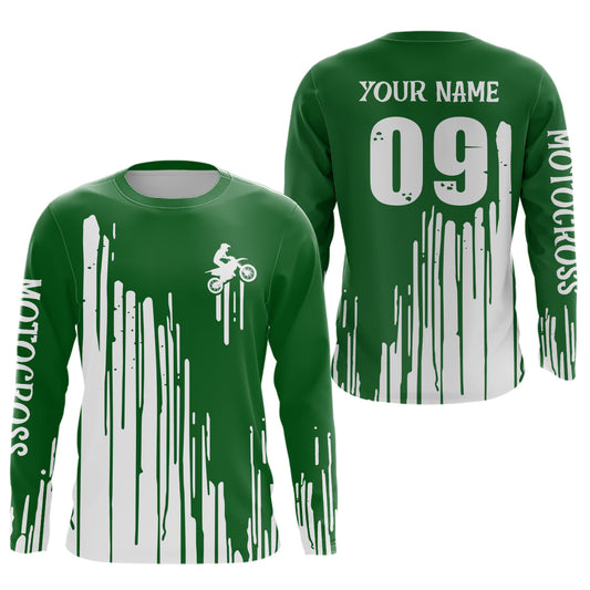 Maxcorners Adult&Kid green custom dirt bike jersey Motocross jersey upf30+ mens women Motocross Shirt| MT2709