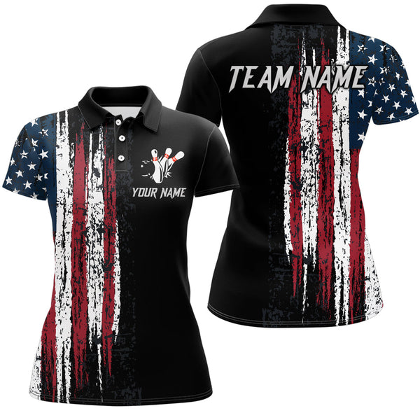 Maxcorners American Flag Bowling Jersey Men And Women Custom Bowling Shirts Unisex Polo Bowling Team Shirt