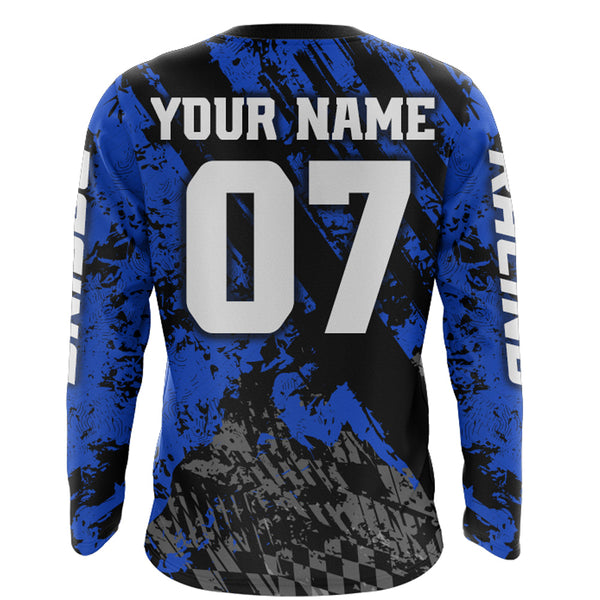 Maxcorners Motocross Jersey Upf30+ Custom Dirt Bike Jersey Mens Women Off-Road Jersey Adult&Kid MT2809 Blue